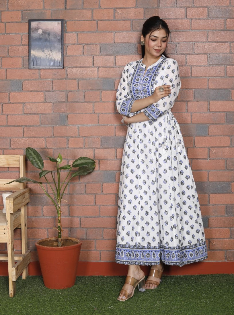 Blue  Flared Long Anarkali Kurta-1011