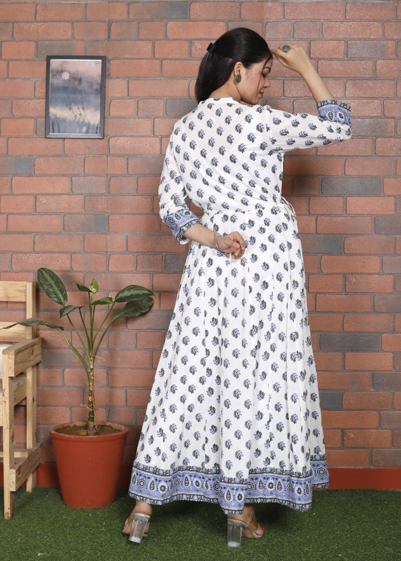 Blue  Flared Long Anarkali Kurta-1011