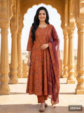 Rust Cotton Anarkali Kurta Pant Set with Dupatta-250144