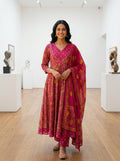 Pink Cotton Anarkali Kurta Pant Set with Dupatta-250139