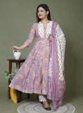 Purple Cotton Anarkali Kurta Pant Set with Dupatta-2379